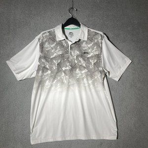SLAZENGER Mens XL Golf Polo Shirt White with Black Gray Graphics Short Sleeve